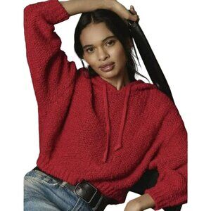 Anthropologie Pilcro Red Crochet Knit Hoodie Sweater Sz Medium NEW